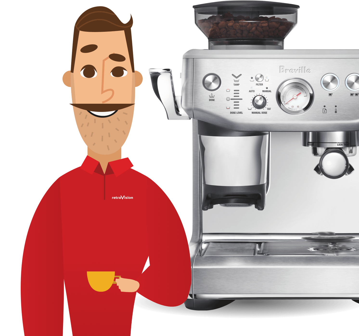 Retravision character with Breville Coffee Machine