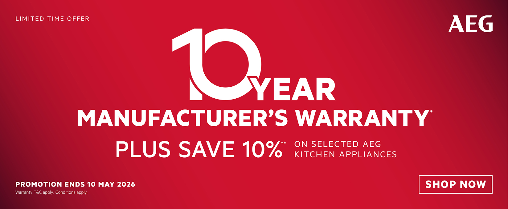 10 Year Warranty + Save 10% On Selected AEG Kitchen Appliances at Retravision