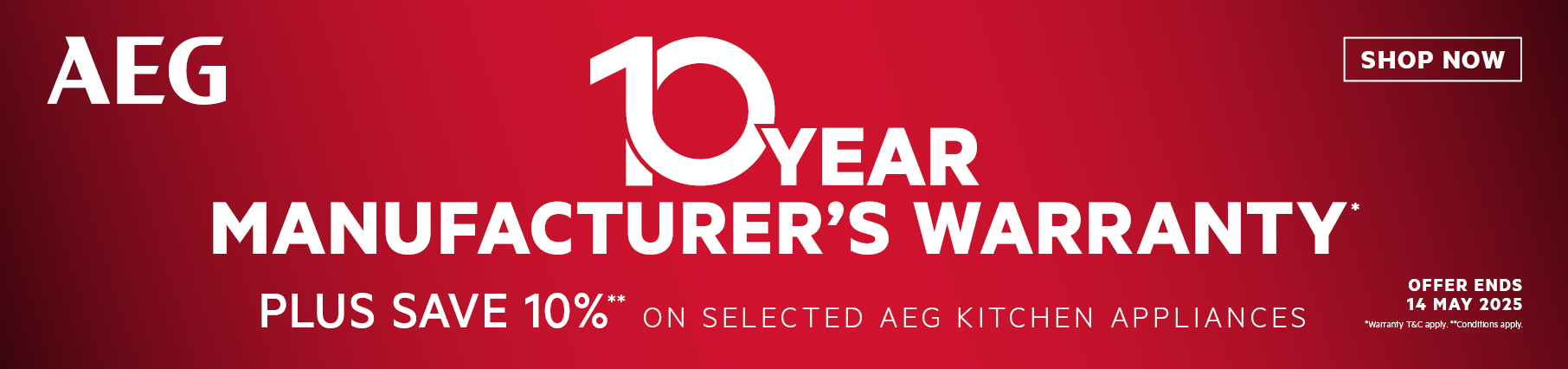 10 Year Warranty Plus Save 10% On Selected AEG Kitchen Appliances