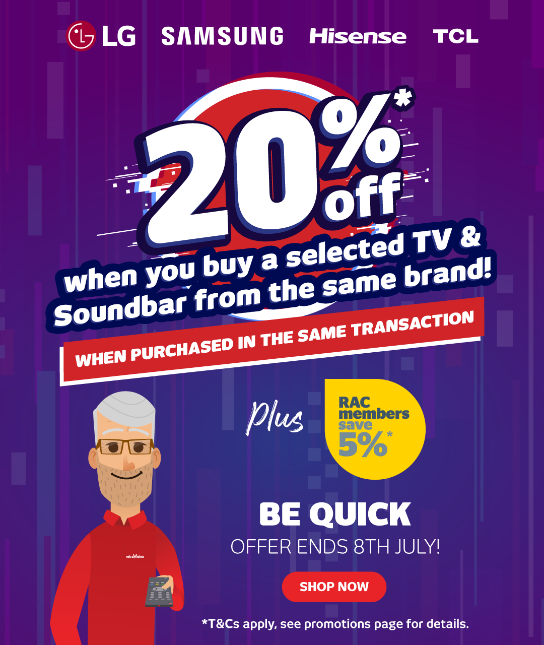 20% off Samsung, LG, Hisense or TCL TV and Soundbar Bundles