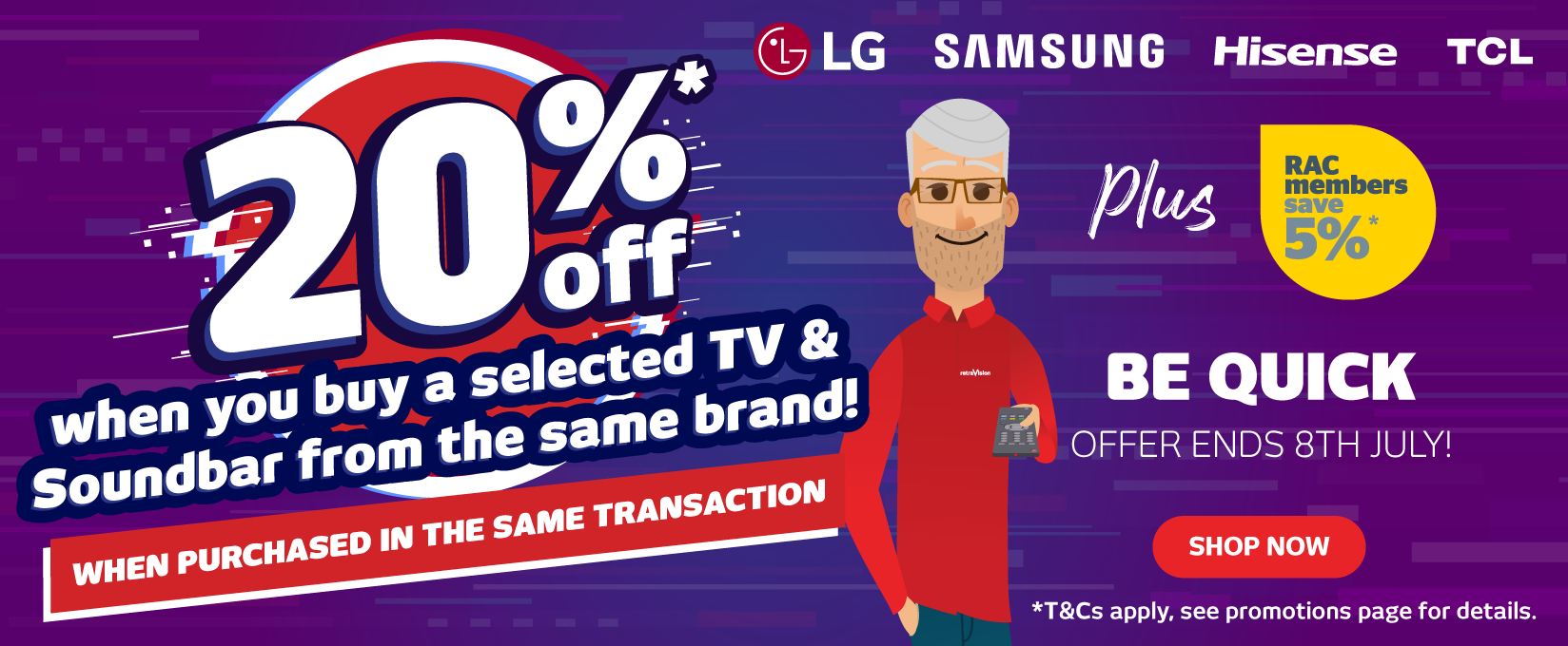 20% off Samsung, LG, Hisense or TCL TV and Soundbar Bundles at Retravision