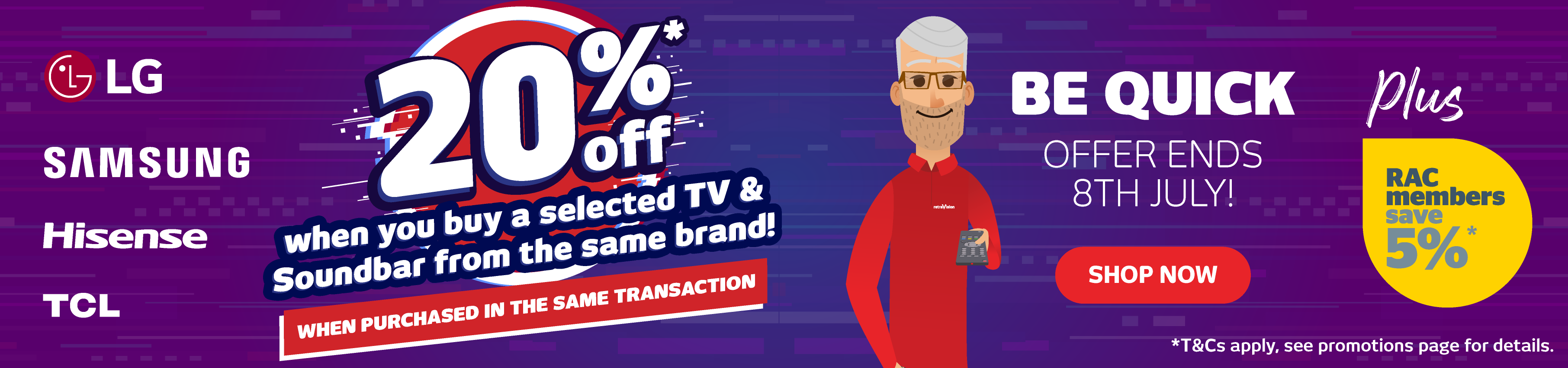20% off Samsung, LG, Hisense or TCL TV and Soundbar Bundles