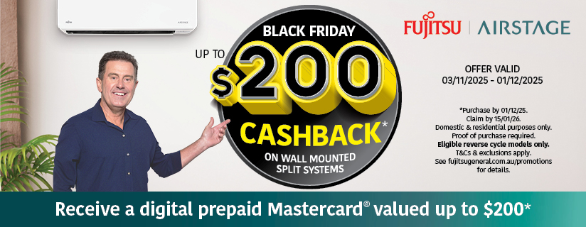 Up to $200 Cashback on Selected Fujitsu Wall Mounted Split Systems at Retravision