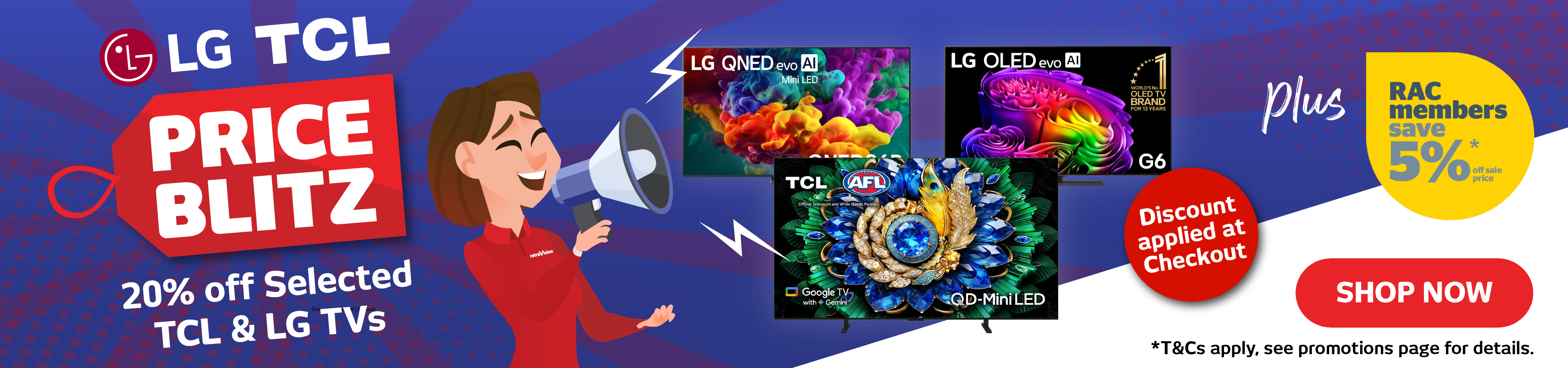 20% off Selected TCL & LG TVs