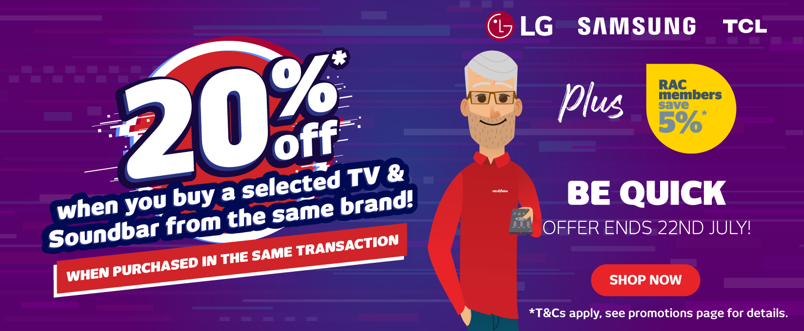 20% off Samsung, LG or TCL TV and Soundbar Bundles at Retravision