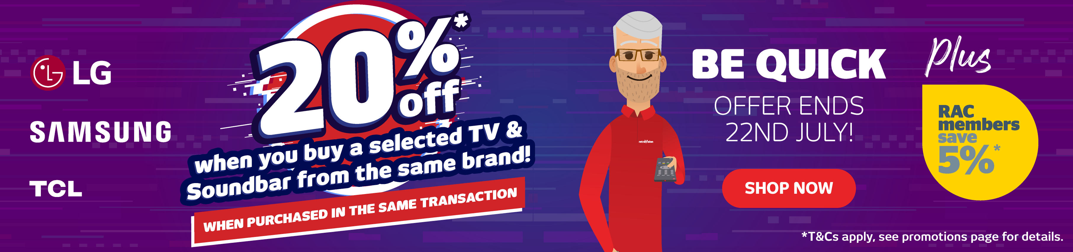 20% off Samsung, LG or TCL TV and Soundbar Bundles