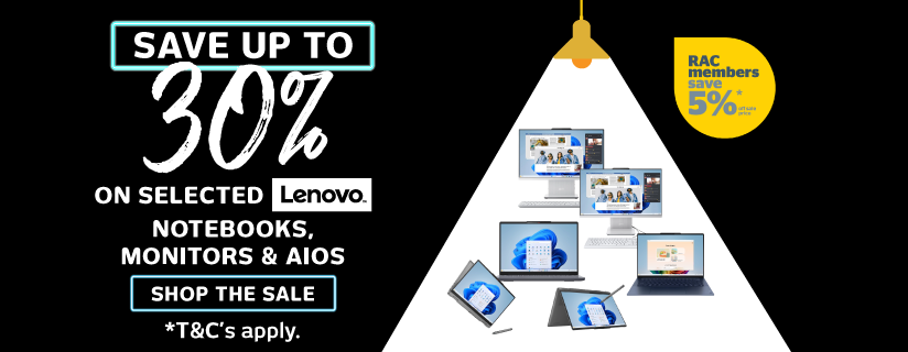 Save up to 30% on selected Lenovo Notebooks, Monitors & AiOs at Retravision