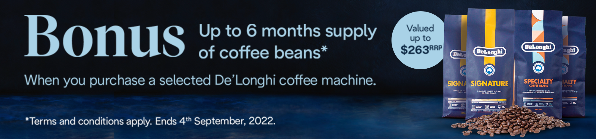 Bonus 6 month supply of coffee with Delonghi Coffee Machine