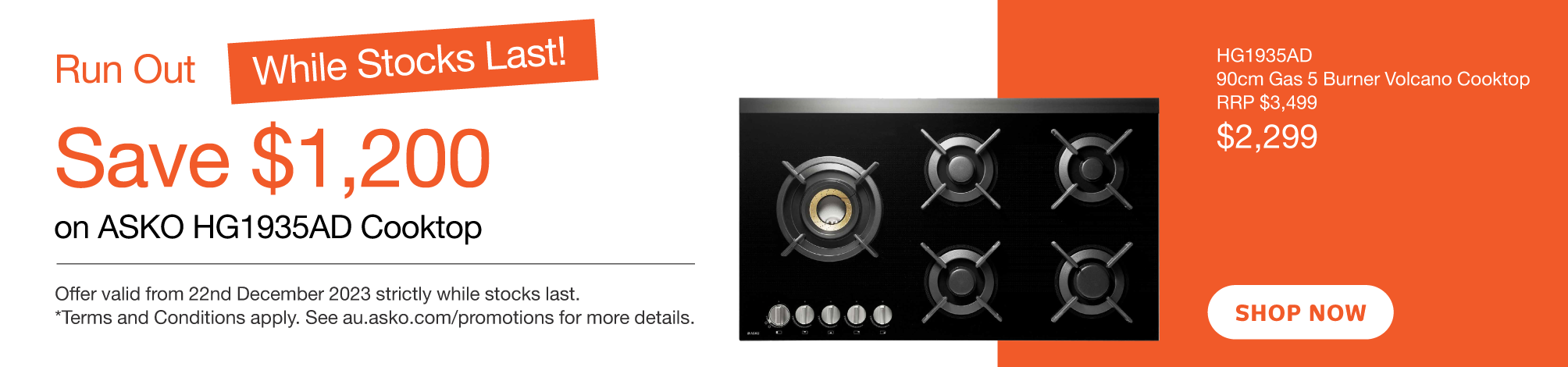 Save $1,200 On ASKO HG1935AD Cooktop