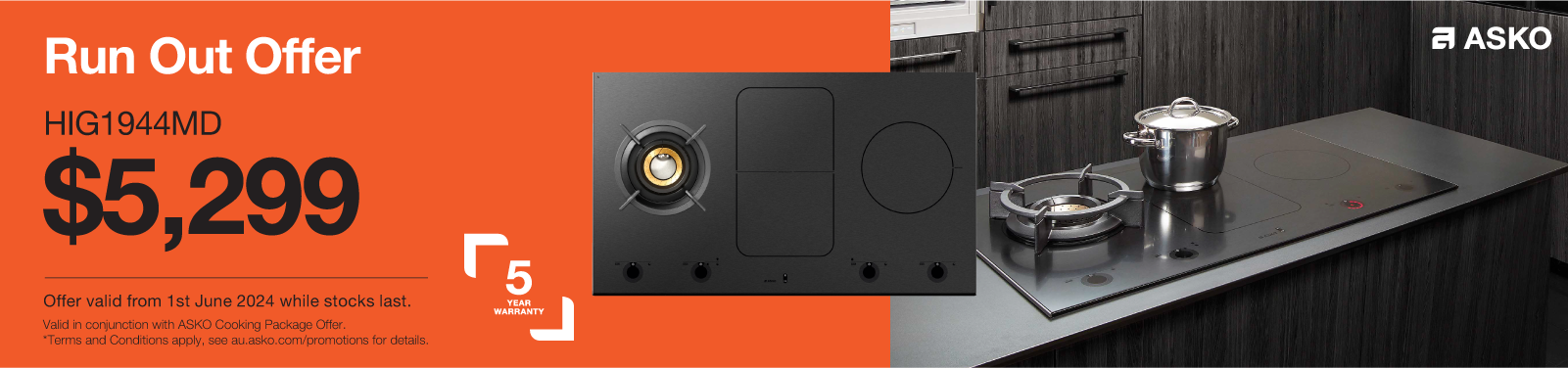 Run Out Offer On ASKO HIG1944MD 90cm Hob Duo Fusion Cooktop