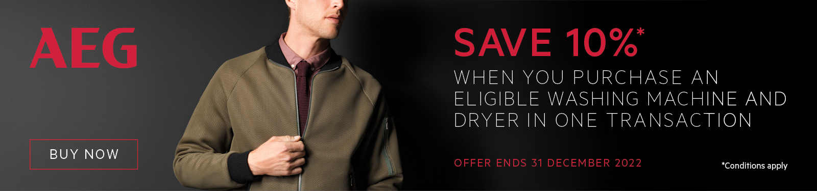 Save 10% on eligible AEG Washing Machines & Dryers purchased in one transaction at Retravision
