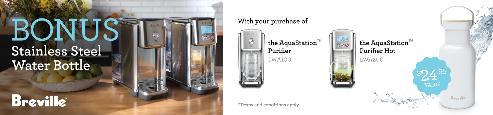 Bonus Stainless Steel Water Bottle with selected Breville Aquastation at Retravision