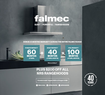 Bonus 40 months warranty on all Falmec rangehoods plus $200 off all NRS rangehoods