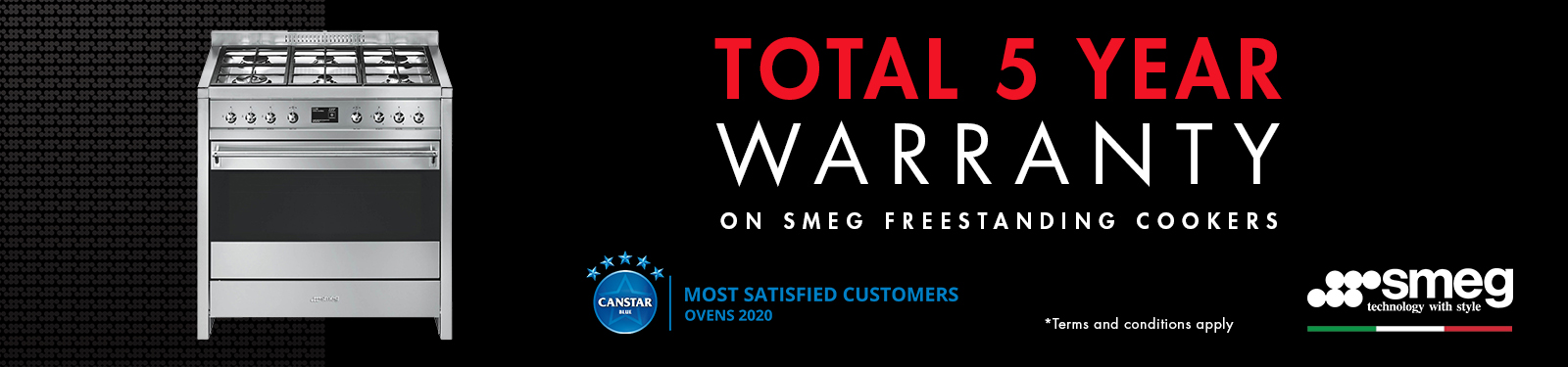 Total 5-year warranty on Smeg Classic and Victoria Freestanding Cookers at Retravision