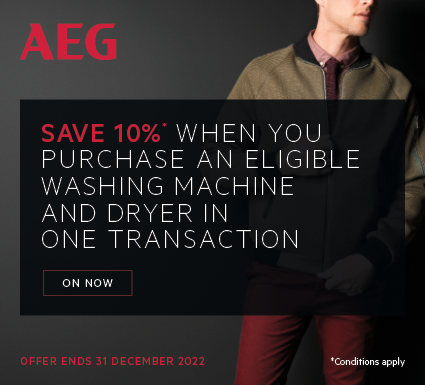 Save 10% on eligible AEG Washing Machines & Dryers purchased in one transaction at Retravision