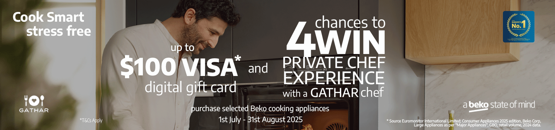 Bonus Visa Card Up To $100 & Chance To Win A Gathar Chef Experience With Selected Beko Appliances