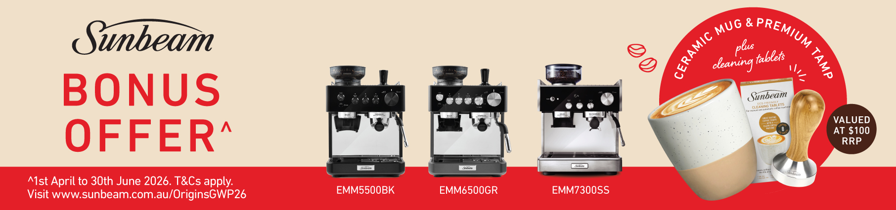 Bonus Gift Pack With Selected Sunbeam Origins Espresso Machines