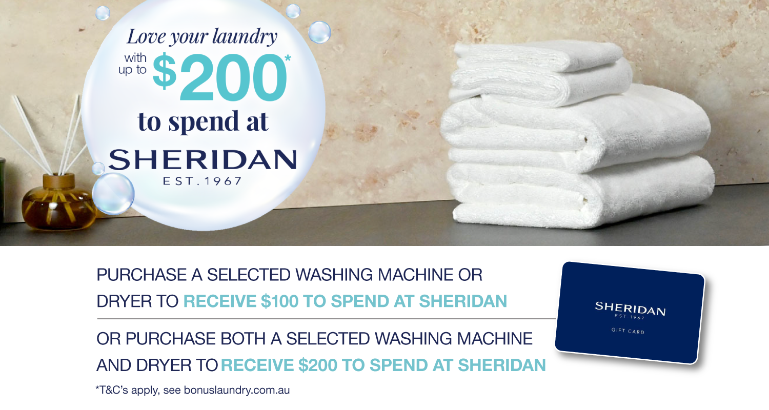 Bonus Sheridan Gift Card Valued at up to $200 on selected Laundry at Retravision
