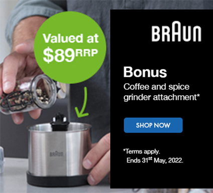 Bonus Coffee & Spice Grinder with selected Braun Hand Blender at Retravision