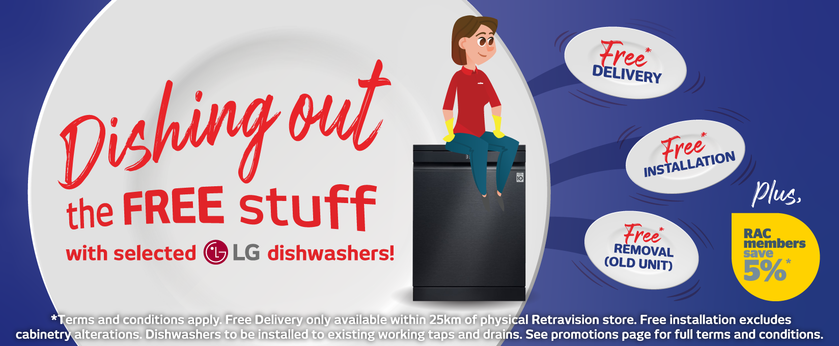 Free Delivery, Installation & Removal On LG Dishwashers at Retravision