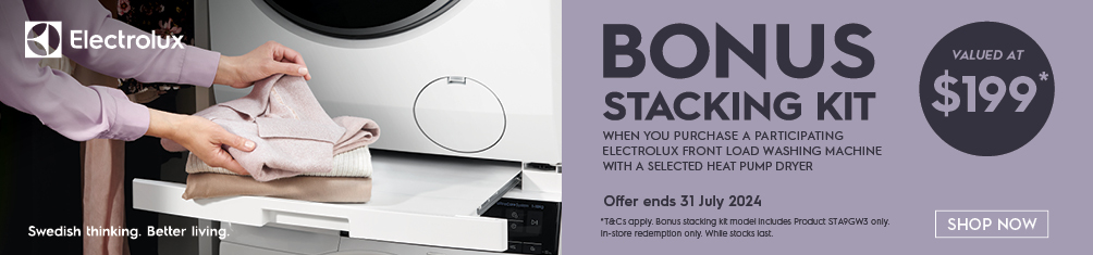 Bonus Stacking Kit Valued At $199* When You Purchase A Participating Electrolux Washer and Dryer Pair