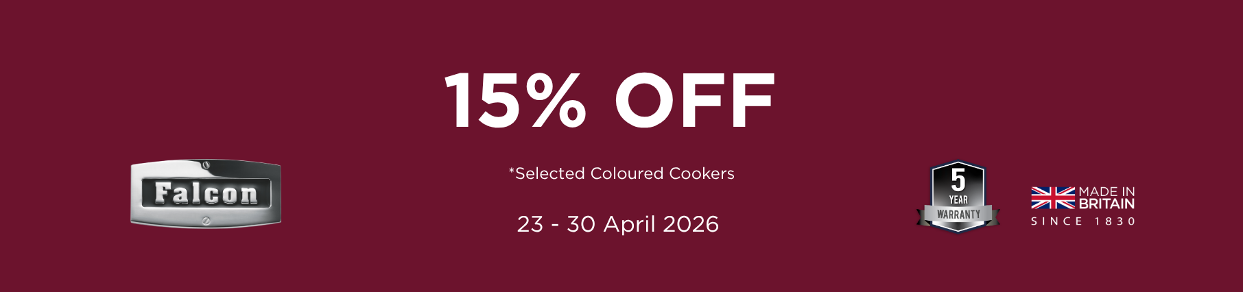 Save 15% On Selected Falcon Coloured Cookers