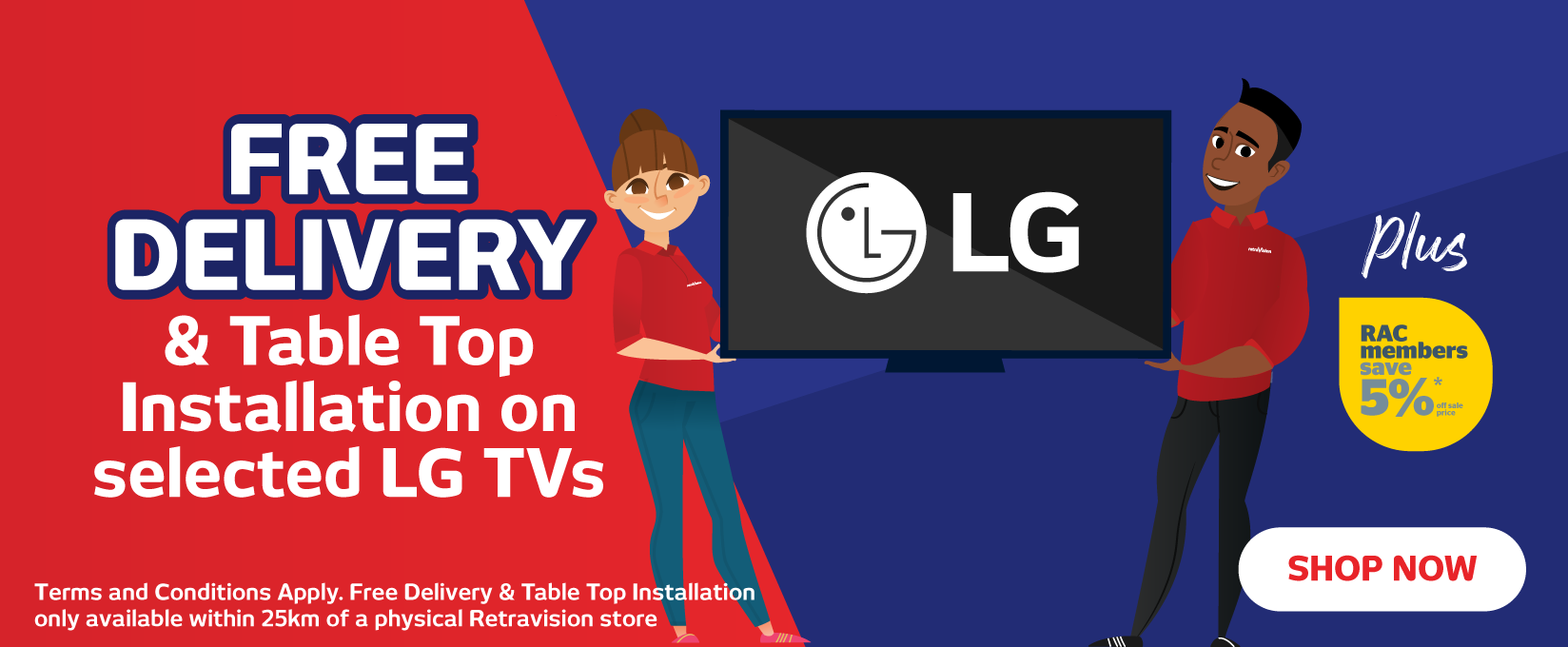 Free Delivery & Table Top Installation on selected LG TV at Retravision