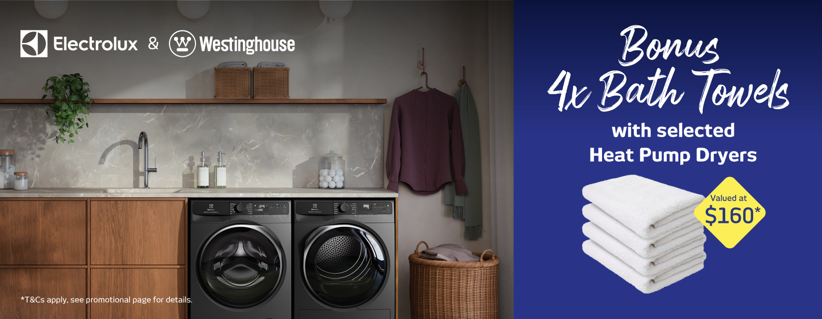 Bonus Towel Set With Selected Electrolux & Westinghouse Heat Pump Dryers