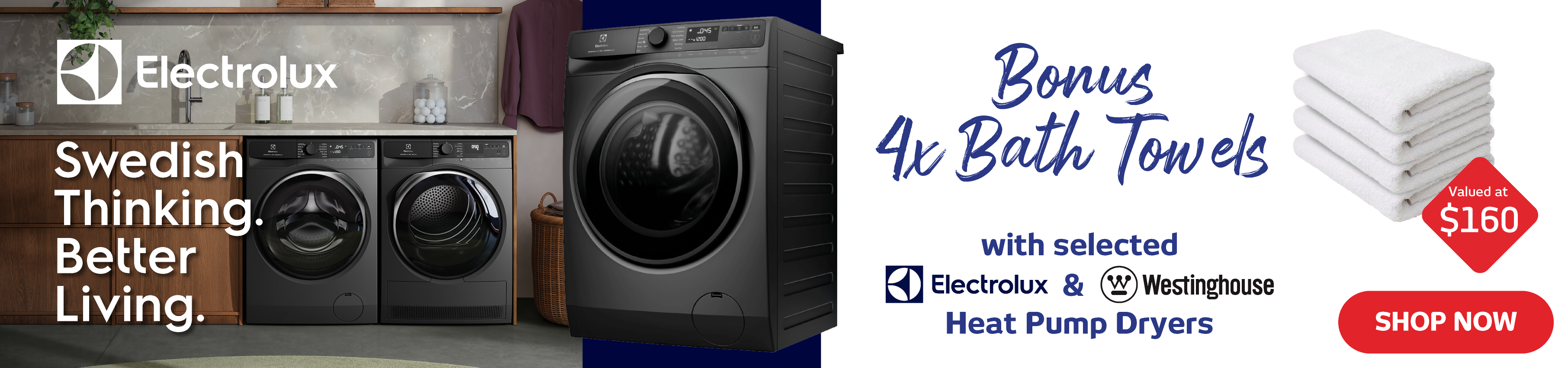 Bonus Towel Set With Selected Electrolux & Westinghouse Heat Pump Dryers
