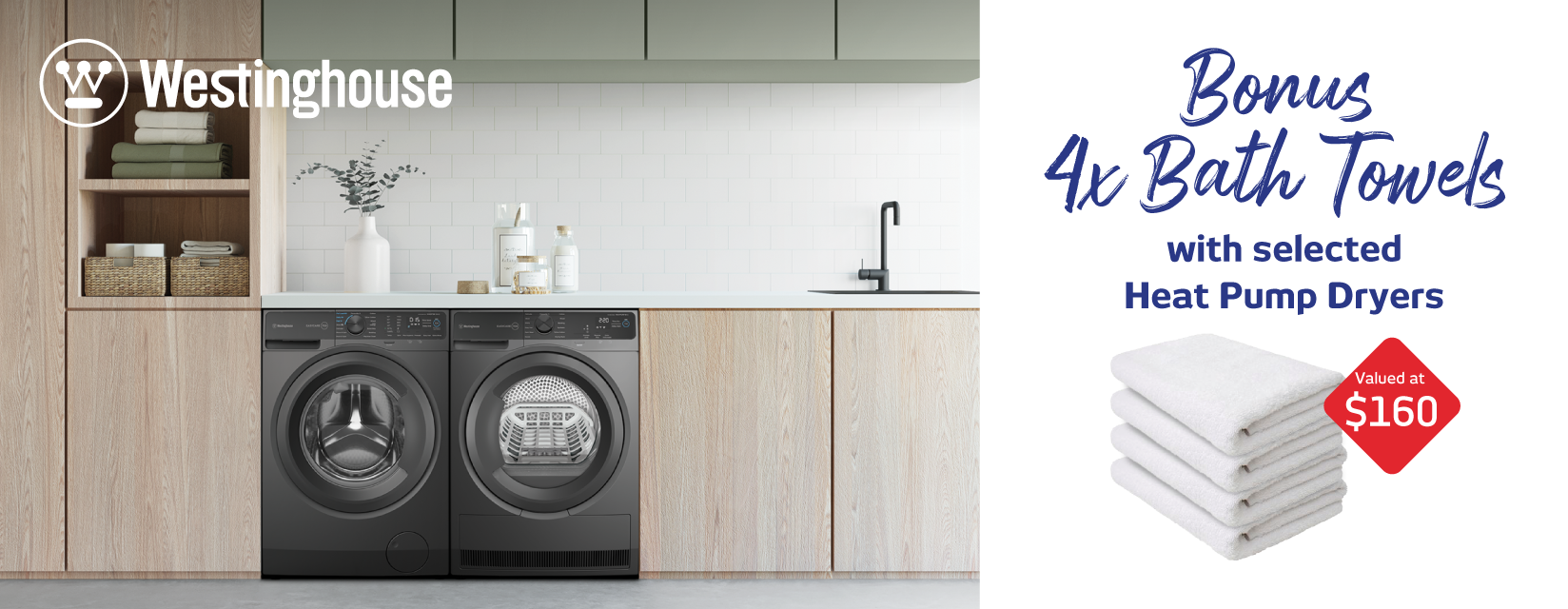 Bonus Towel Set With Selected Electrolux & Westinghouse Heat Pump Dryers