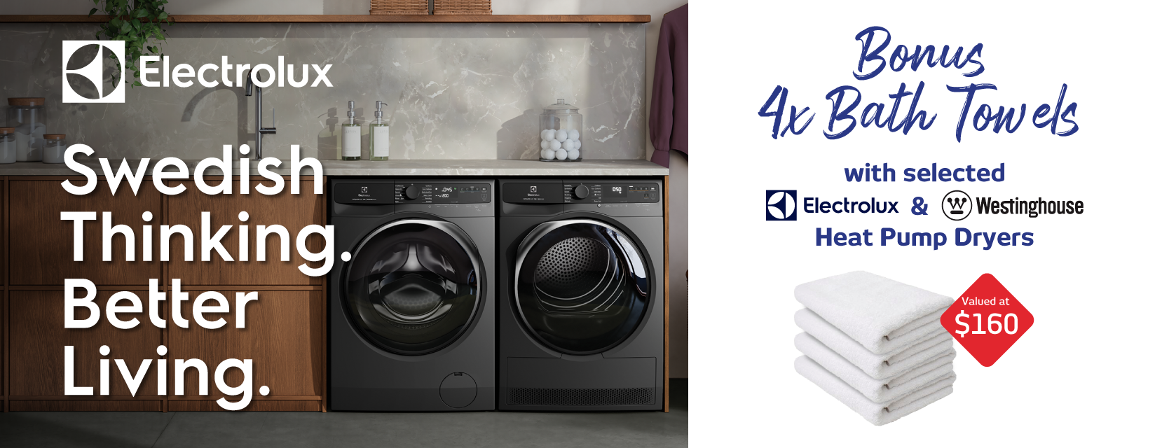 Bonus Towel Set With Selected Electrolux & Westinghouse Heat Pump Dryers