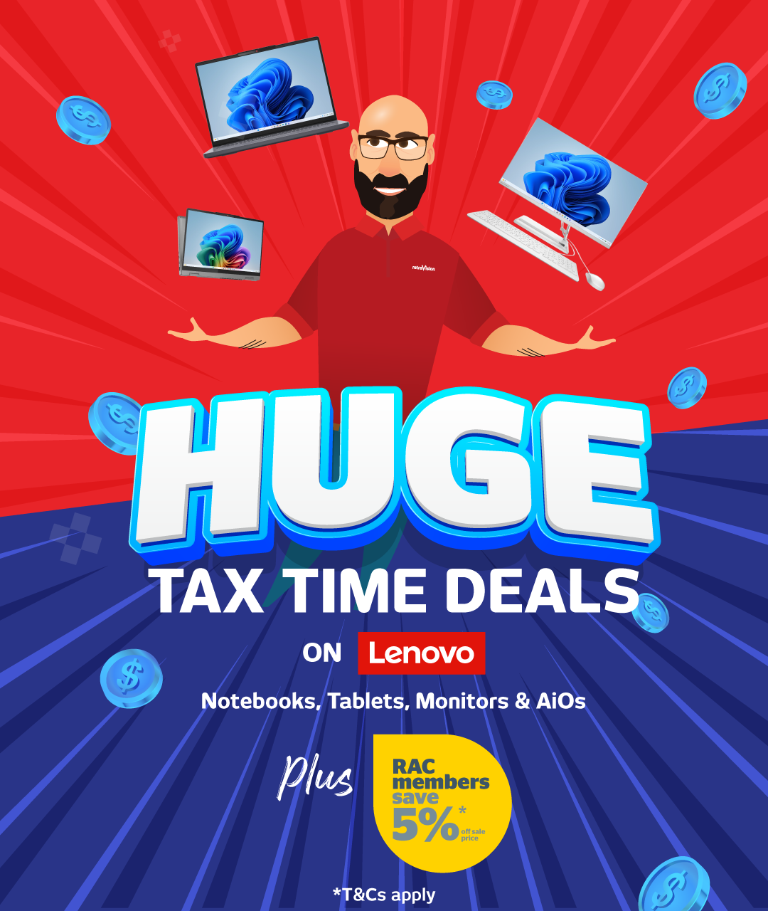 Huge Tax Time Deals On Selected Lenovo Notebooks, Tablets, Monitors & AiO's