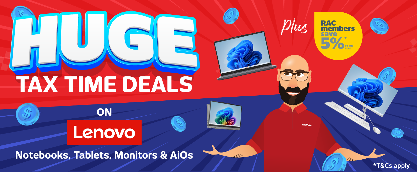 Huge Tax Time Deals On Selected Lenovo Notebooks, Tablets, Monitors & AiO's at Retravision