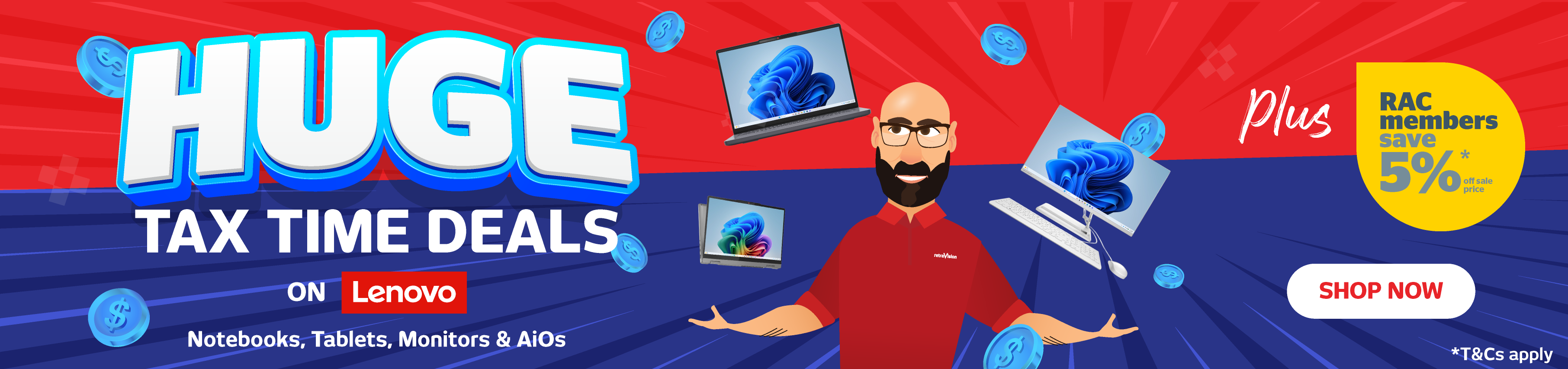Huge Tax Time Deals On Selected Lenovo Notebooks, Tablets, Monitors & AiO's at Retravision