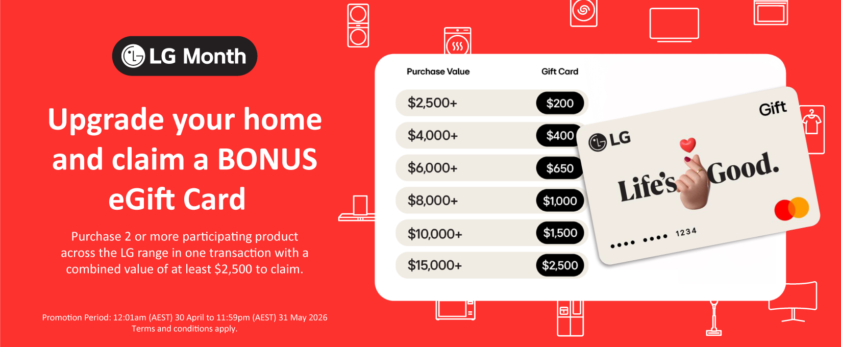 Bonus eGift Card Up To $2,500 With Selected LG Products at Retravision