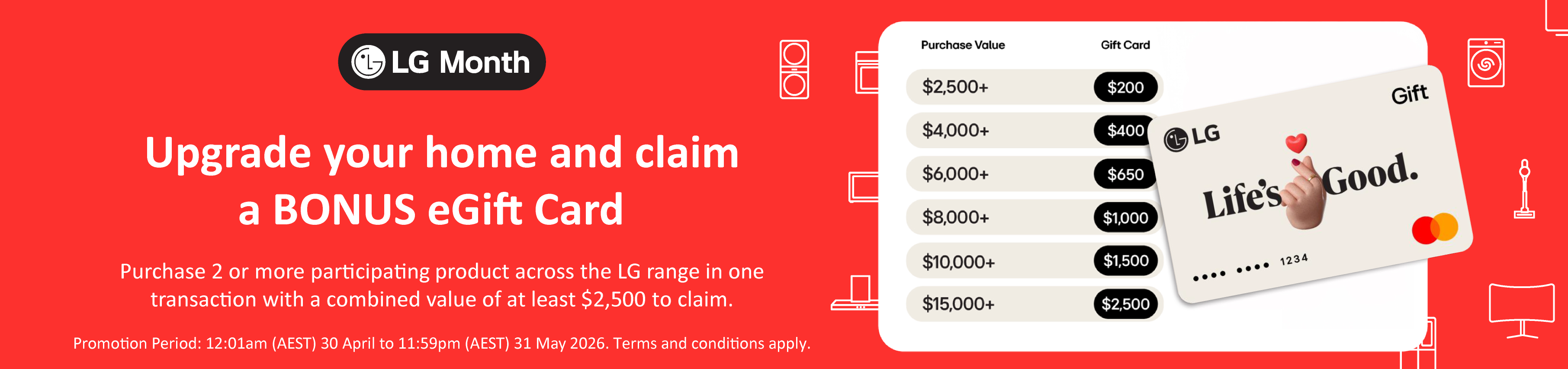 Bonus eGift Card Up To $2,500 With Selected LG Products