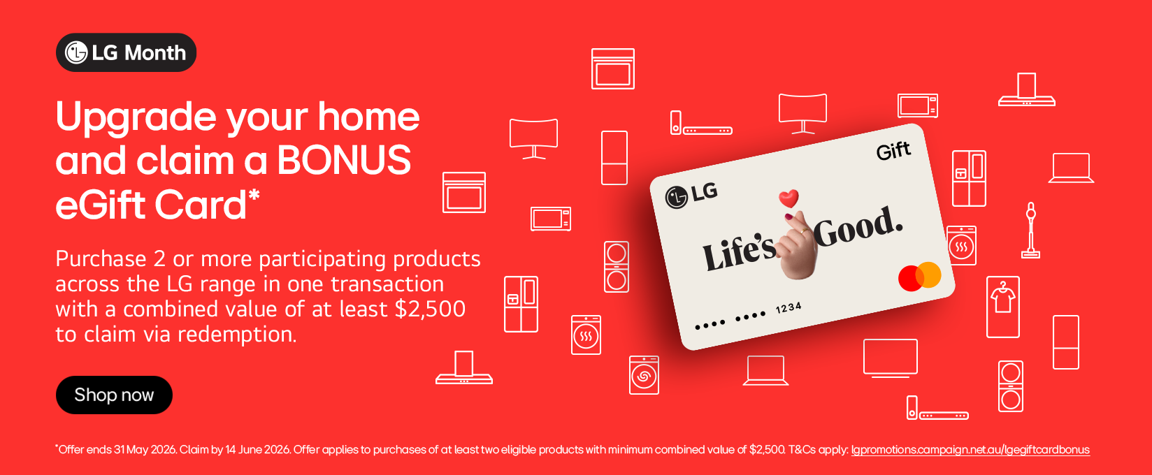 Bonus eGift Card Up To $2,500 With Selected LG Products at Retravision