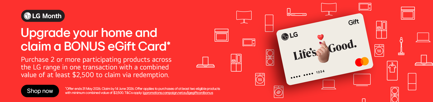 Bonus eGift Card Up To $2,500 With Selected LG Products