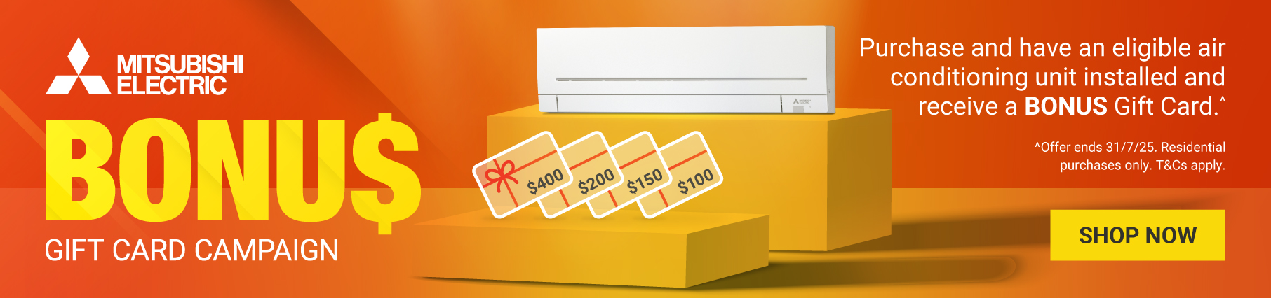 Bonus Gift Card Valued Up To $400 With Selected Mitsubishi Air Conditioners