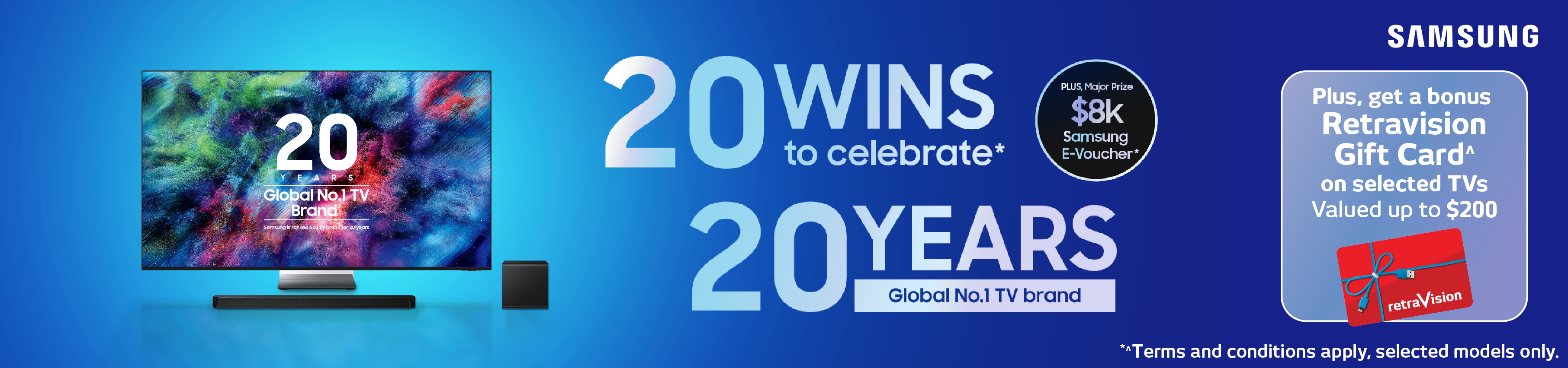 Celebrating 20 Years: Bonus Retravision Gift Card On Samsung 2026 TV And Audio