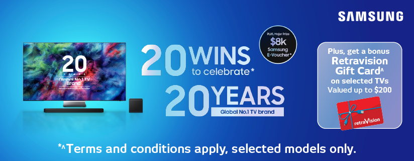 Celebrating 20 Years: Bonus Retravision Gift Card On Samsung 2026 TV And Audio