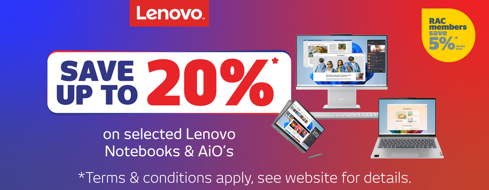 Save Up To 20% On Selected Lenovo Notebooks & AiOs at Retravision