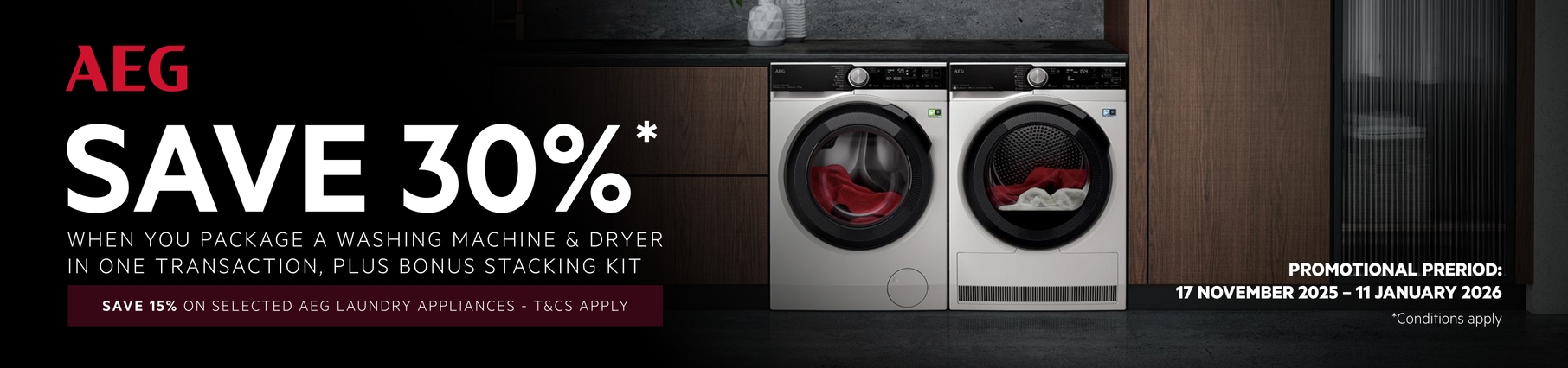 Save 30% On Selected AEG Washing Machine & Dryer Packages