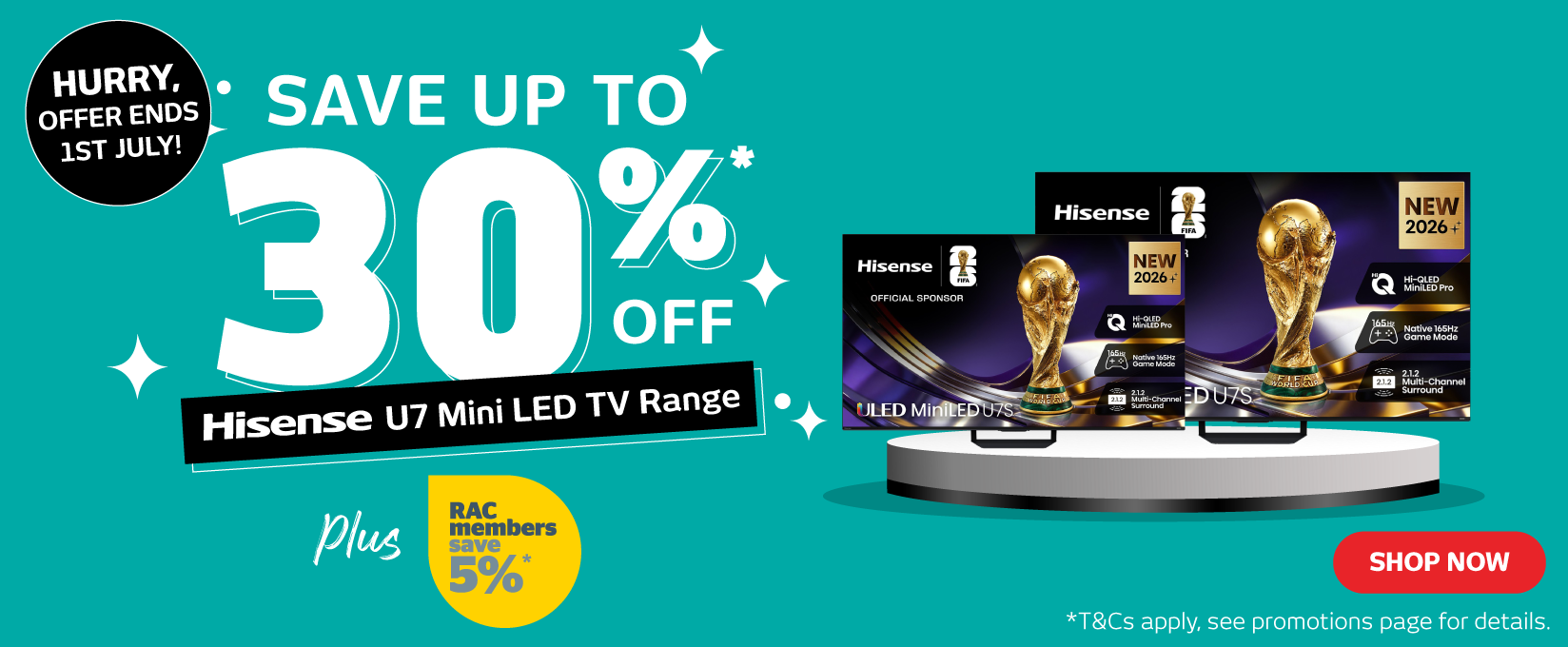 Save Up To 30%* Off Hisense U7 Mini LED TV Range at Retravision