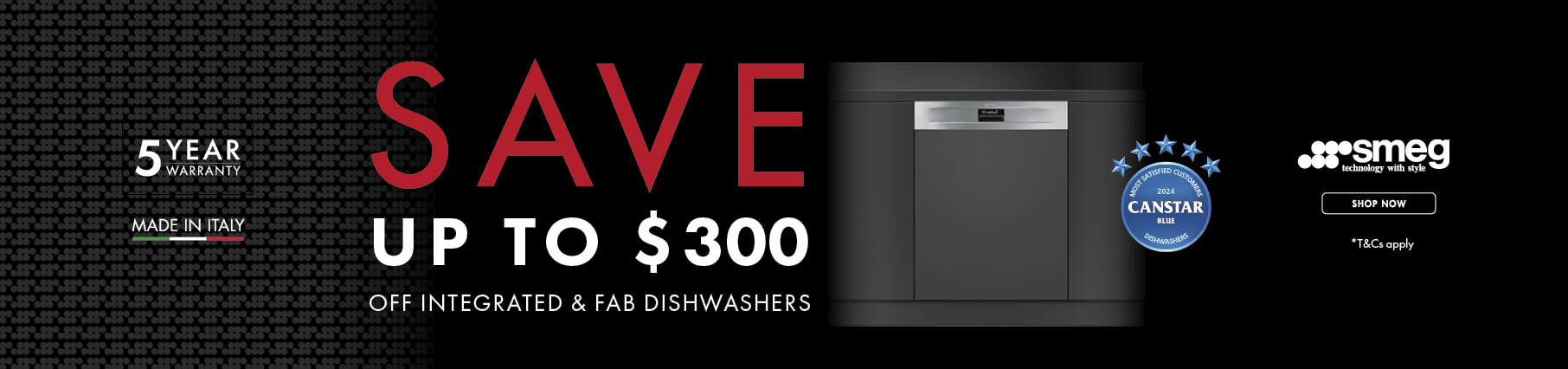 Save Up To $300 On Selected SMEG Integrated & FAB Dishwashers