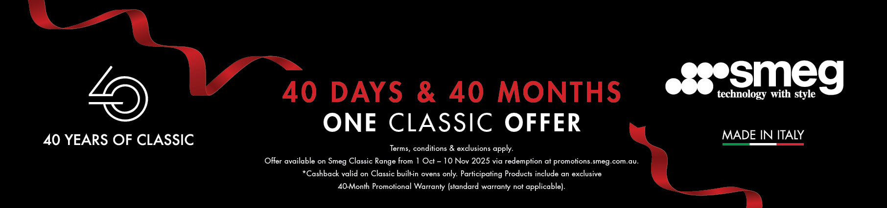 40 Days of Cashback & 40 Months Warranty on Selected Smeg Classic Appliances