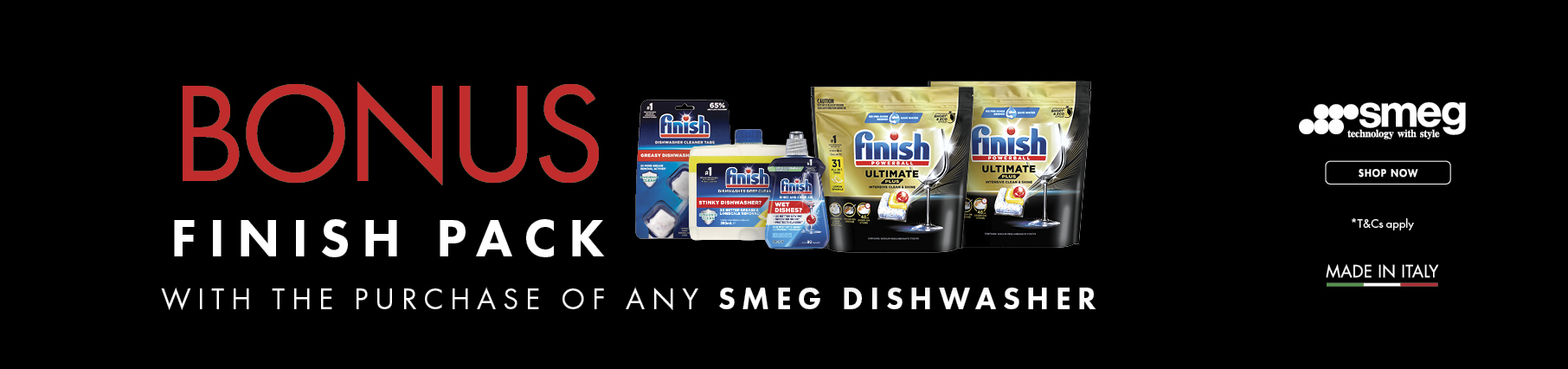 Bonus Finish Dishwashing Pack With Selected Smeg Dishwashers