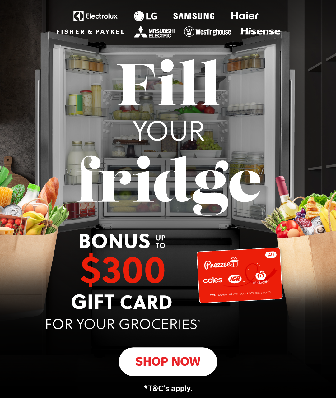 Receive a Bonus Grocery Gift Card up to $300 With Selected Refrigeration