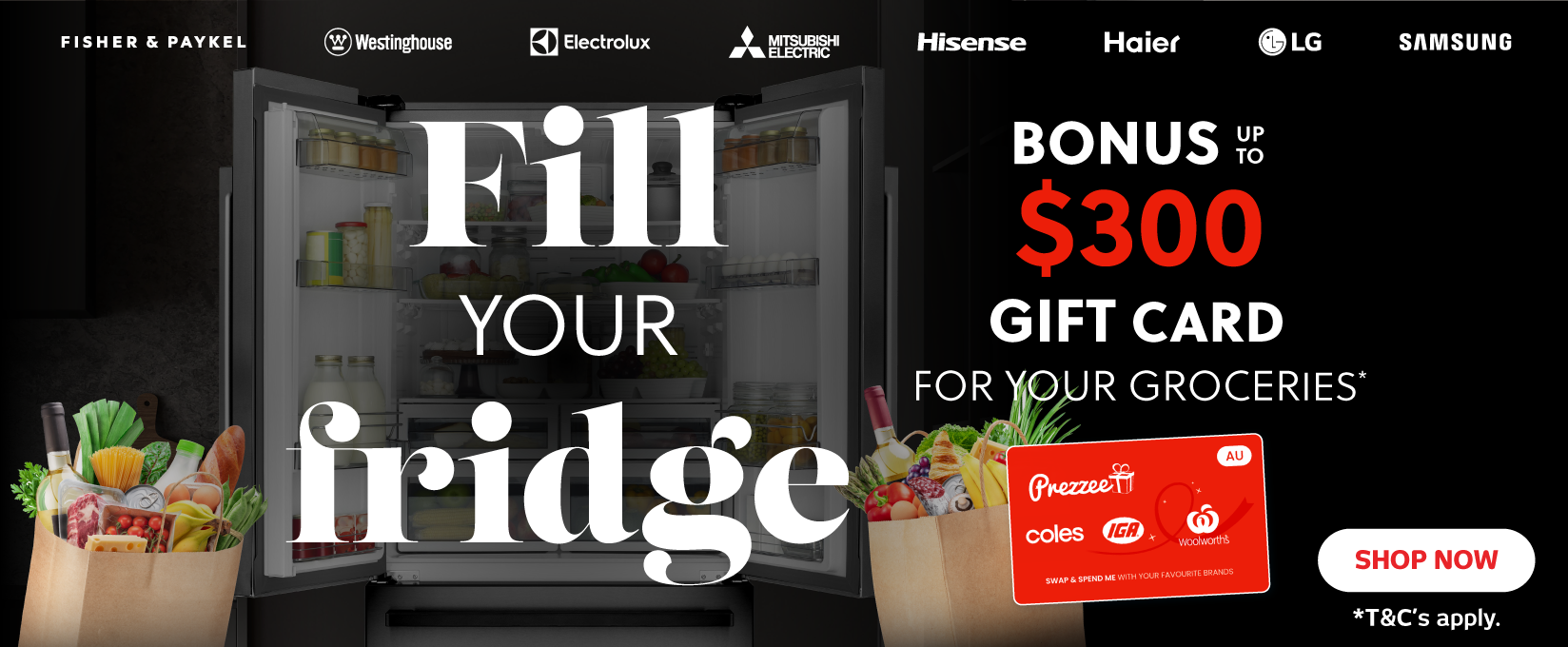 Receive a Bonus Grocery Gift Card up to $300 With Selected Refrigeration at Retravision
