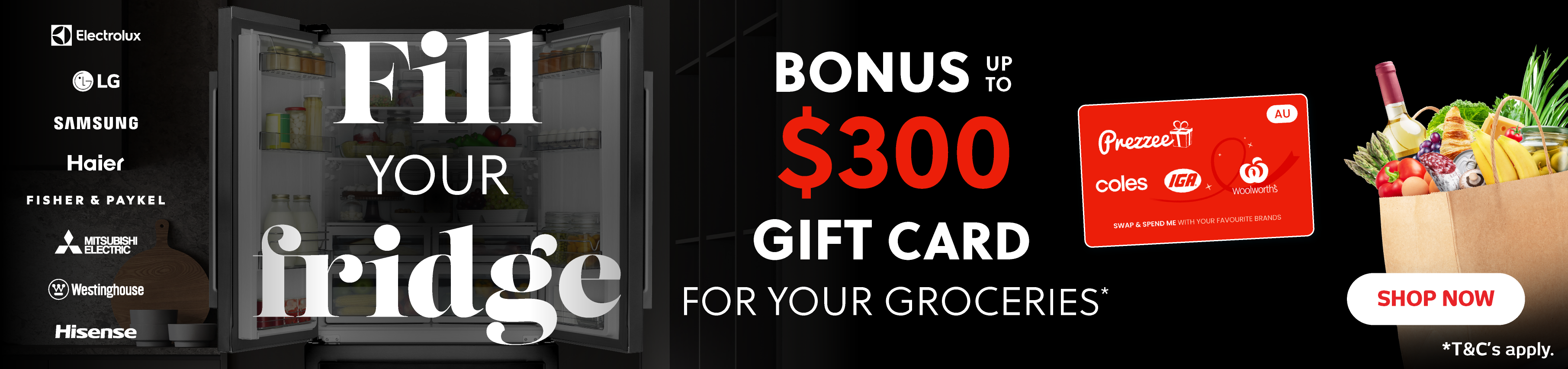 Receive a Bonus Grocery Gift Card up to $300 With Selected Refrigeration